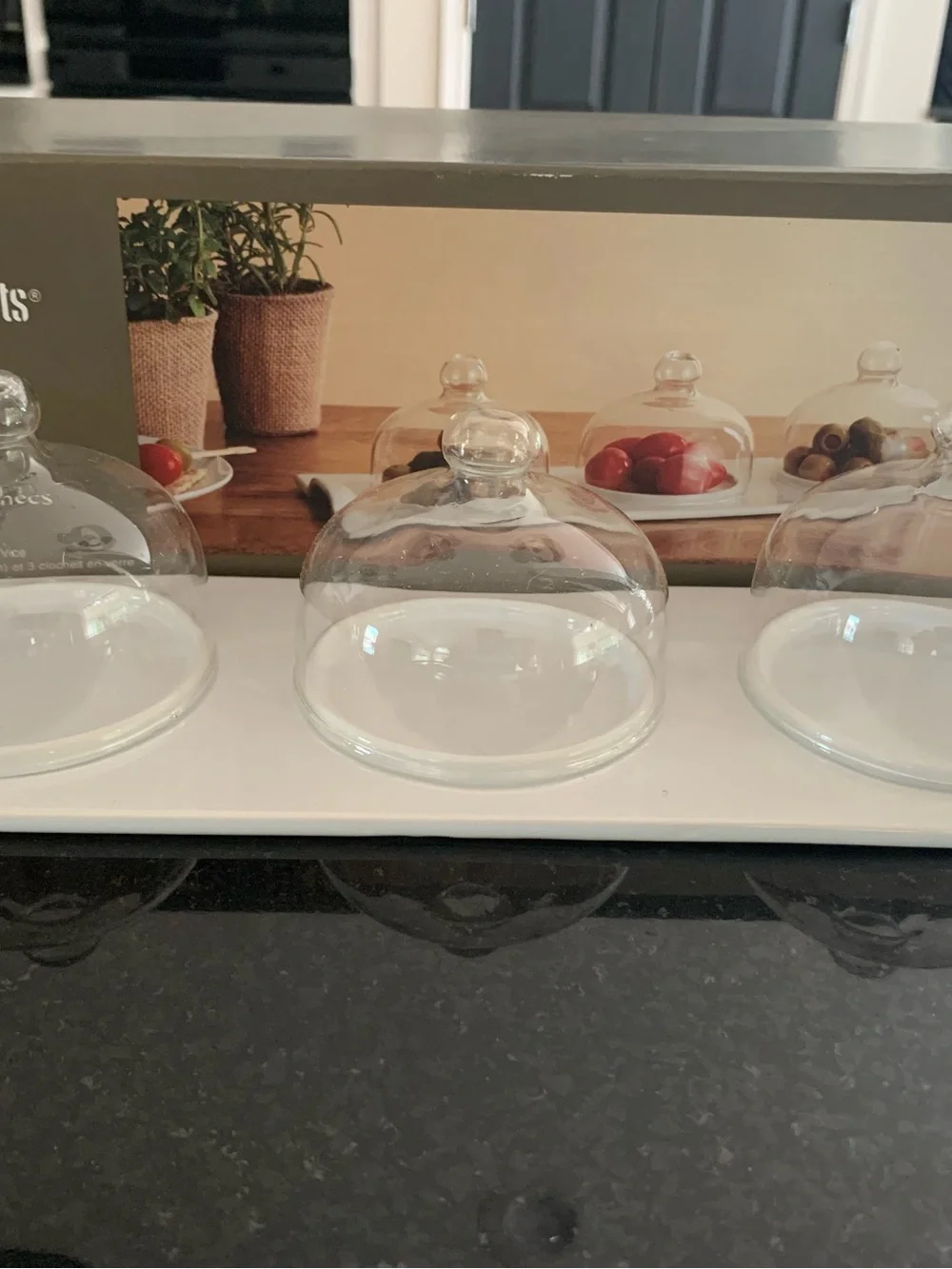 Pier 1 White Tidbit Tray with Three Clear Domes